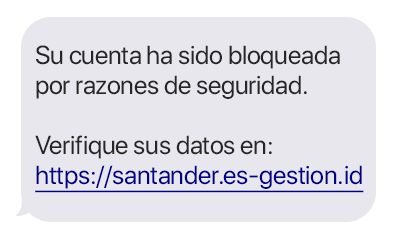 Ejemplo de SMS de phishing bancario