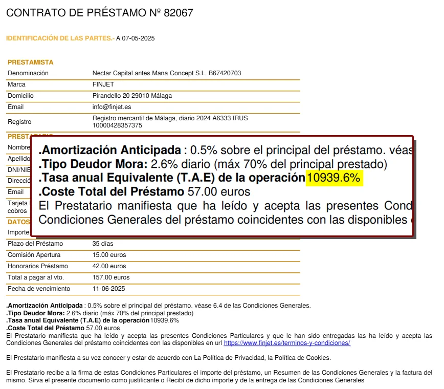 contrato-finjet Contrato de préstamos abusivo de Finjet